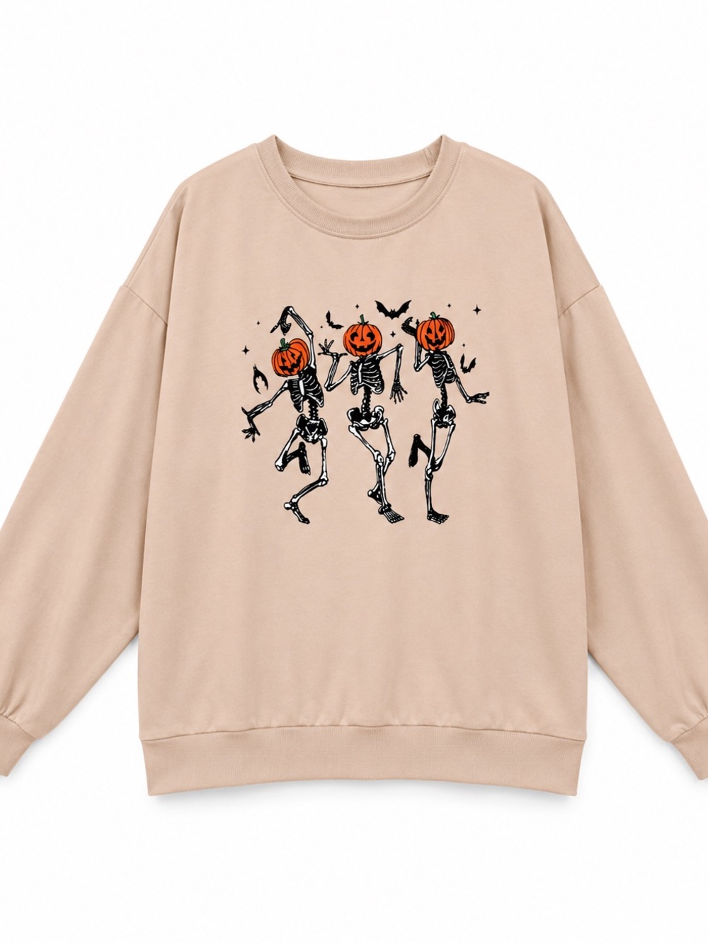 Beige Pumpkin Skeleton Graphic Sweatshirt